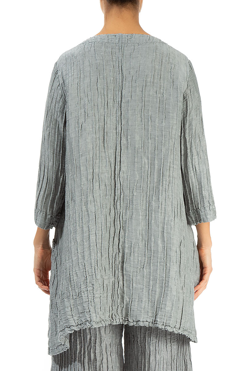 Twin Pockets Crinkled Sage Silk Linen Tunic 2