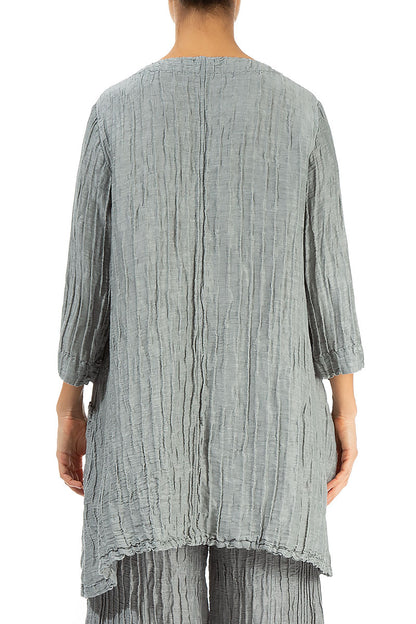 Twin Pockets Crinkled Sage Silk Linen Tunic 2