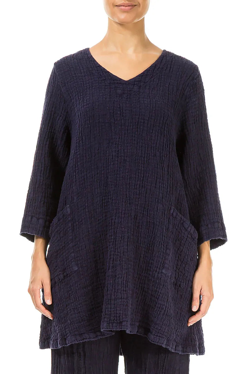 Twin Pockets Royal Purple Textured Linen Tunic 1