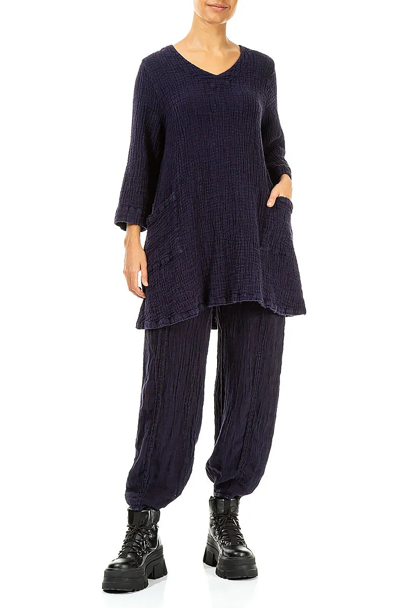 Twin Pockets Royal Purple Textured Linen Tunic 4