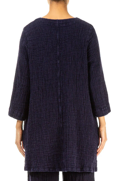 Twin Pockets Royal Purple Textured Linen Tunic 2