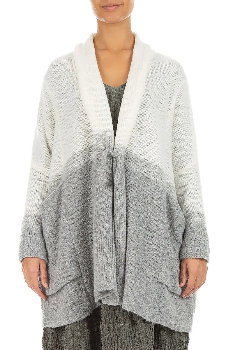 Two-Tone Light Grey Wool Cardigan 1