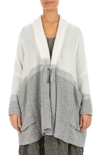Two-Tone Light Grey Wool Cardigan 1
