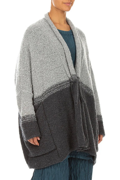 Two-Tone Light Grey Wool Cardigan