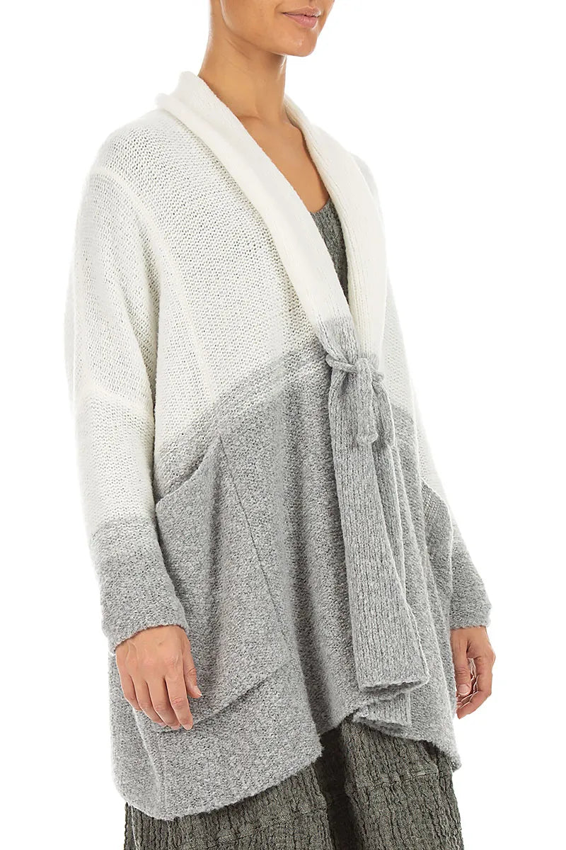 Two-Tone Light Grey Wool Cardigan 3