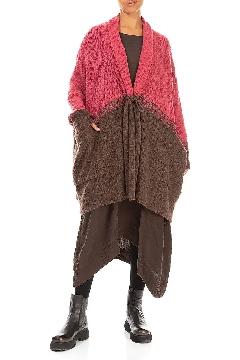 Two-Tone Berry Rose Wool Cardigan 4