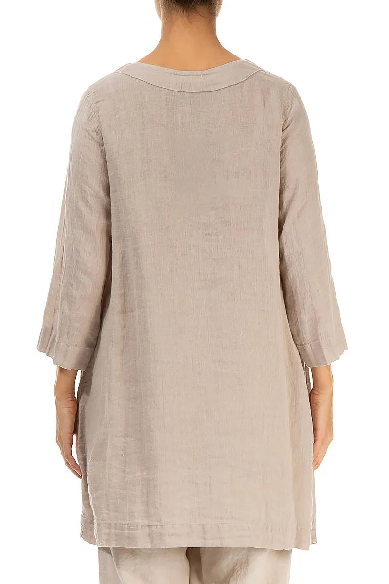 Two Pockets Beige Gauze Linen Tunic 2