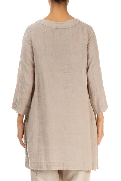 Two Pockets Beige Gauze Linen Tunic 2