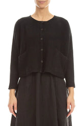 Two Pockets Black Linen Cardigan 1