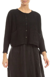 Two Pockets Black Linen Cardigan 3