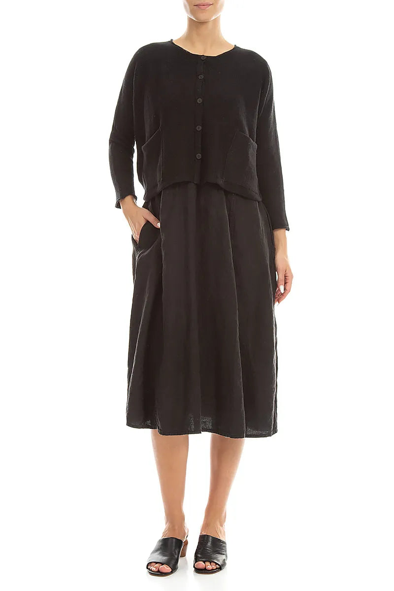 Two Pockets Black Linen Cardigan 4