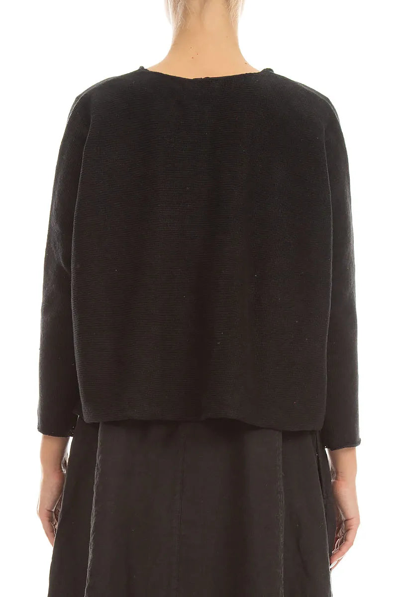 Two Pockets Black Linen Cardigan 2