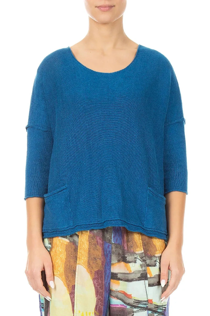 Two Pockets Cobalt Blue Linen Jumper 1