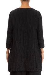 Two Pockets Crinkled Black Silk Linen Tunic 2