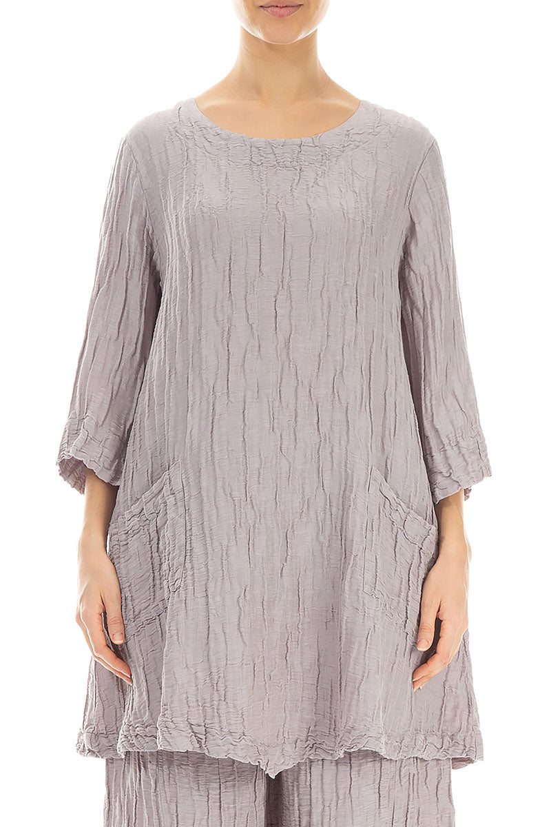 Two Pockets Crinkled Greige Silk Linen Tunic 1