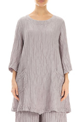 Two Pockets Crinkled Greige Silk Linen Tunic 1