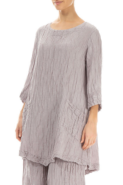 Two Pockets Crinkled Greige Silk Linen Tunic 3