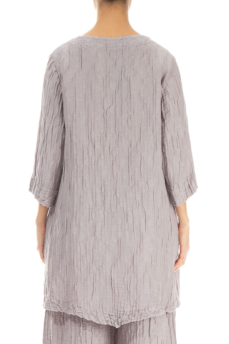 Two Pockets Crinkled Greige Silk Linen Tunic 2