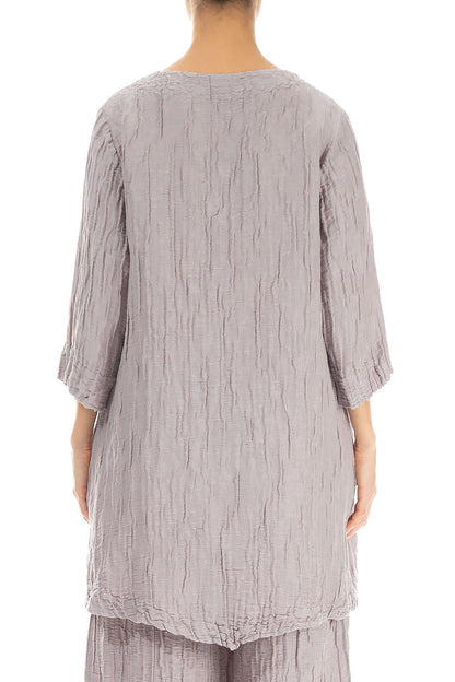 Two Pockets Crinkled Greige Silk Linen Tunic 2