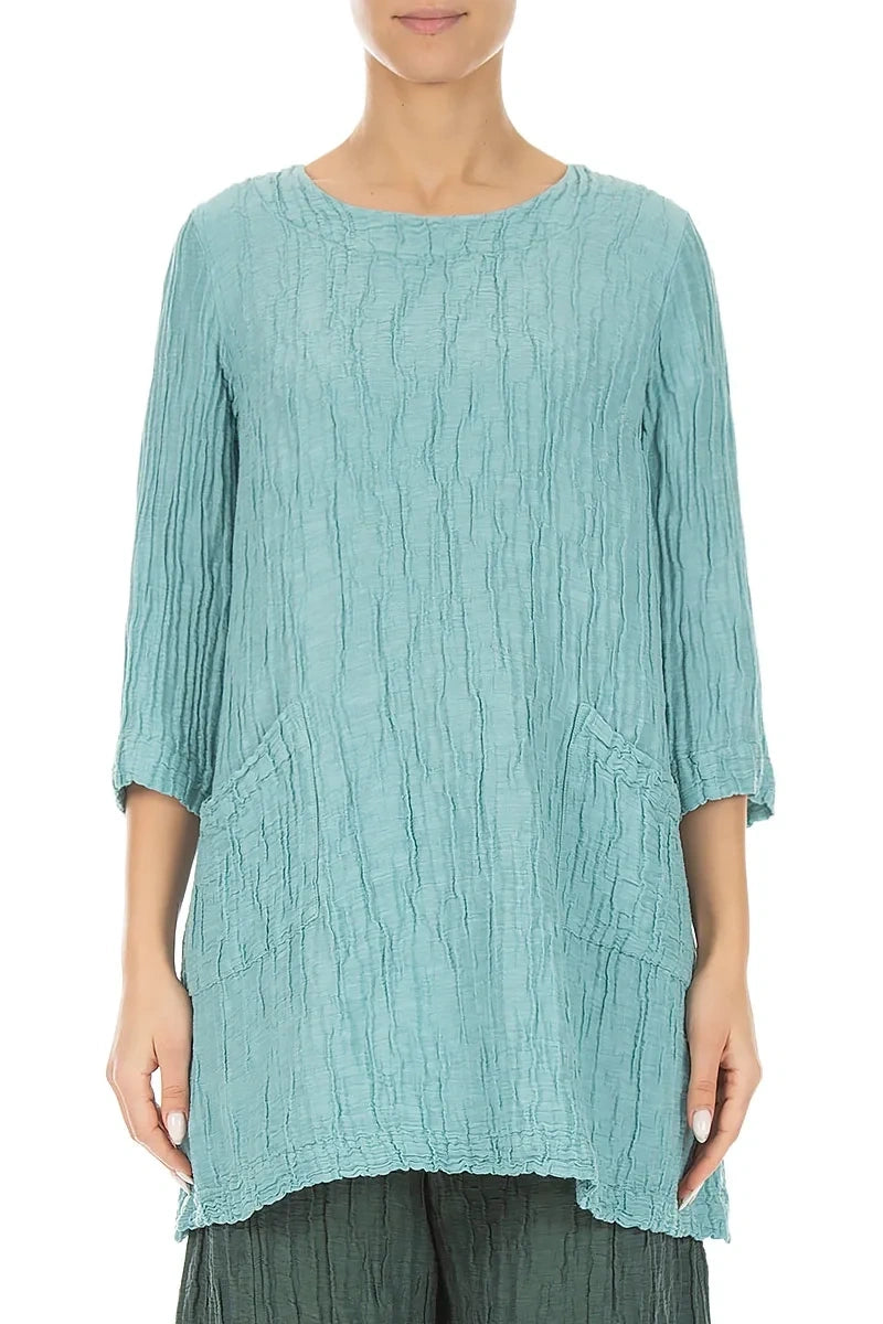 Two Pockets Crinkled Mint Silk Linen Tunic