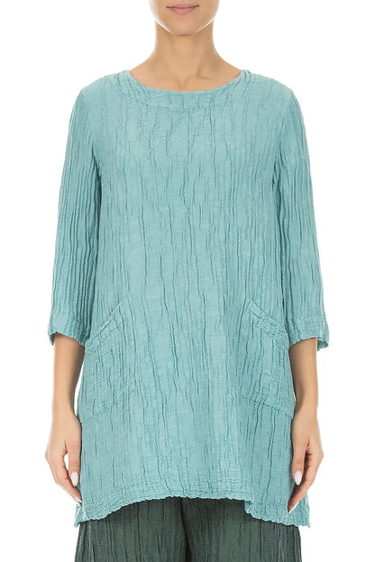 Two Pockets Crinkled Mint Silk Linen Tunic