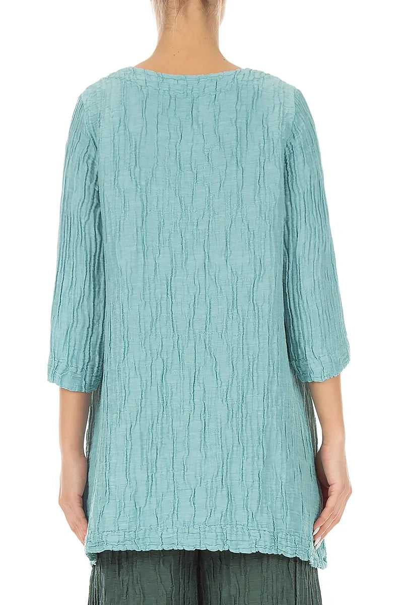 Two Pockets Crinkled Mint Silk Linen Tunic