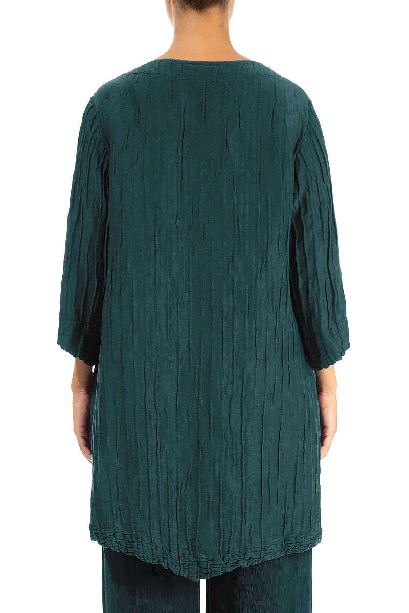 Two Pockets Crinkled Peacock Silk Linen Tunic 2
