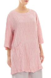 Two Pockets Crinkled Powder Pink Silk Linen Tunic 3