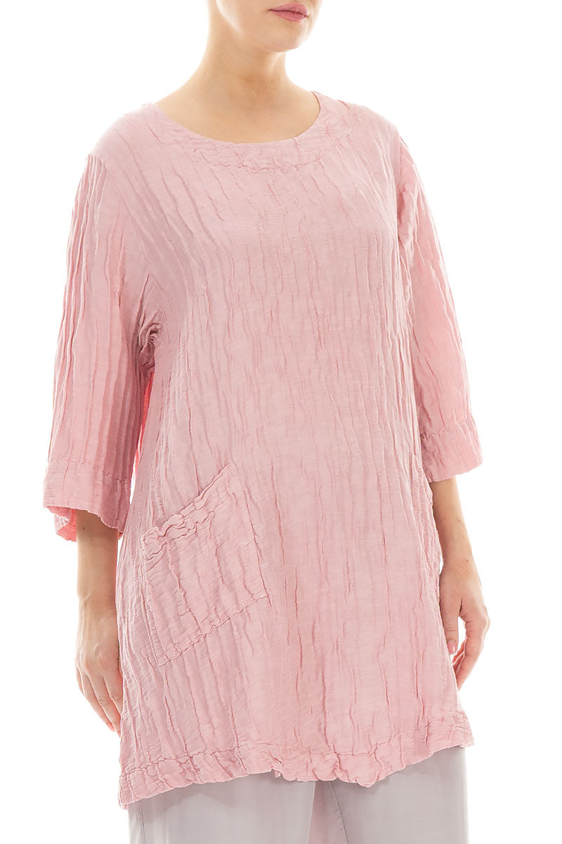 Two Pockets Crinkled Powder Pink Silk Linen Tunic 3