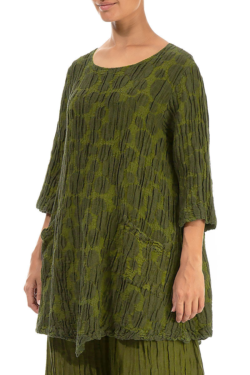Two Pockets Dark Golden Lime Circle Silk Linen Tunic 3