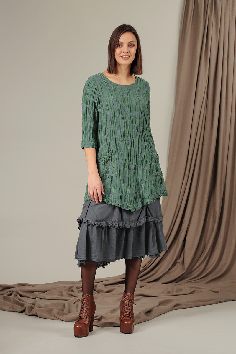 Two Pockets Dark Sage Circle Silk Linen Tunic 6