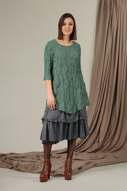 Two Pockets Dark Sage Circle Silk Linen Tunic 6