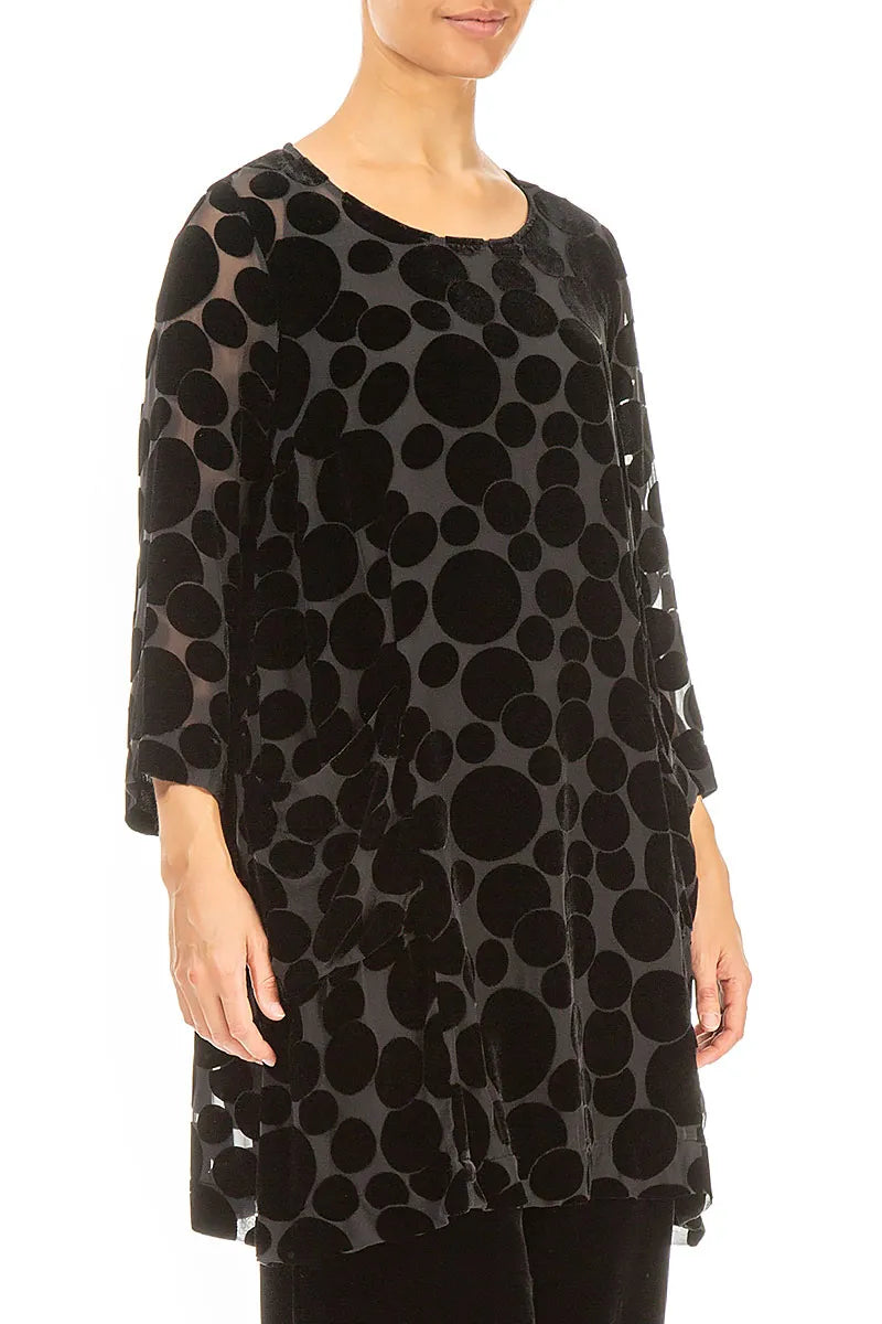 Two Pockets Devoré Bubbles Black Silk Velvet Tunic 3