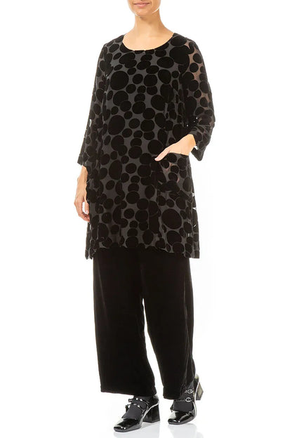 Two Pockets Devoré Bubbles Black Silk Velvet Tunic 4