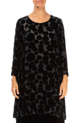 Two Pockets Devoré Bubbles Midnight Blue Silk Velvet Tunic 1