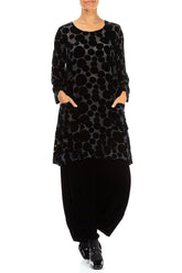 Two Pockets Devoré Bubbles Midnight Blue Silk Velvet Tunic 4