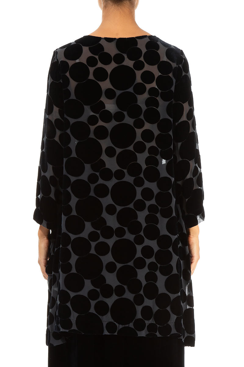 Two Pockets Devoré Bubbles Midnight Blue Silk Velvet Tunic 2