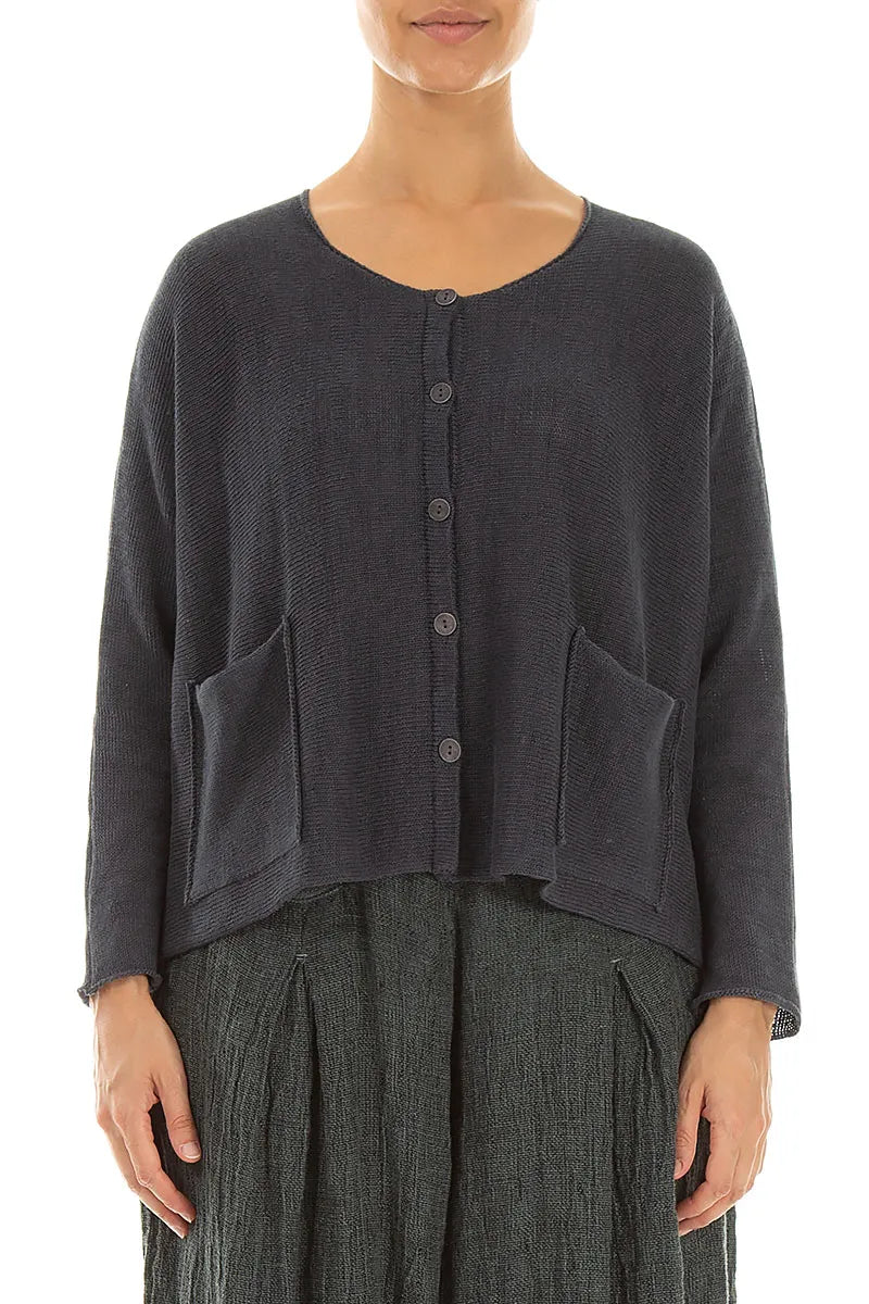 Two Pockets Graphite Linen Cardigan