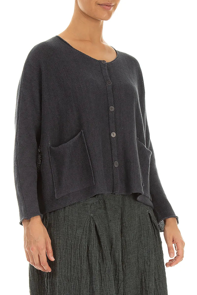 Two Pockets Graphite Linen Cardigan