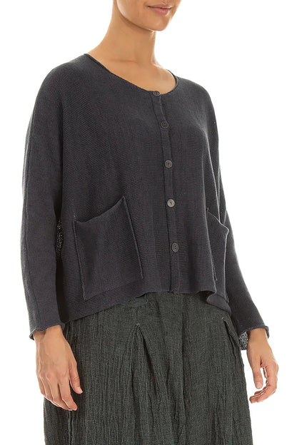 Two Pockets Graphite Linen Cardigan