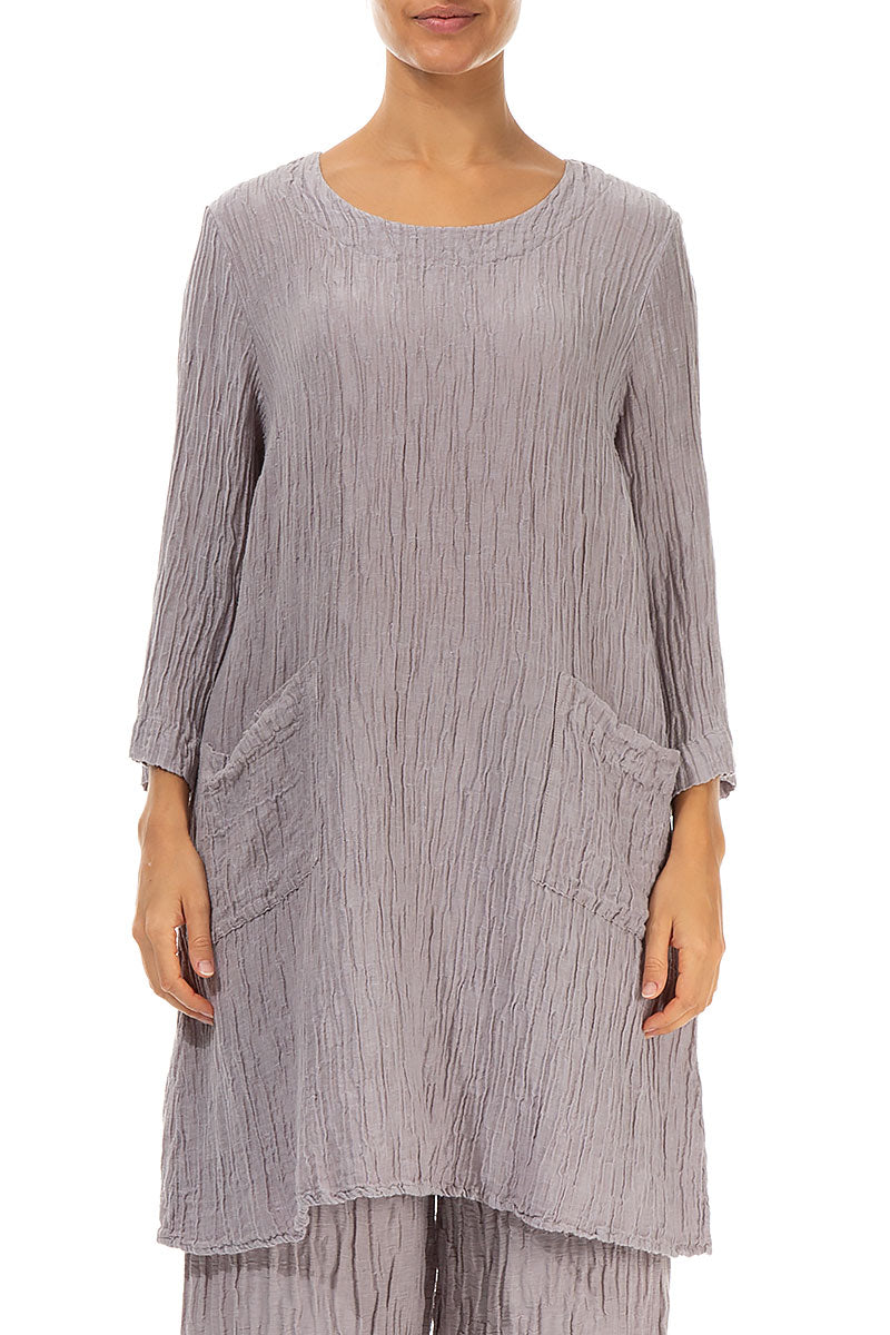 Two Pockets Greige Crinkled Silk Tunic 1