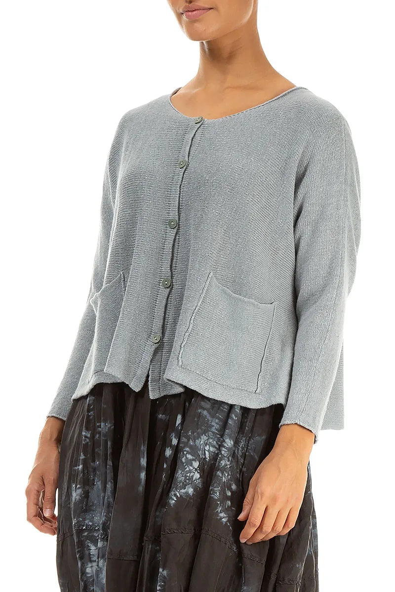 Grauer Leinen-Cardigan mit zwei Taschen