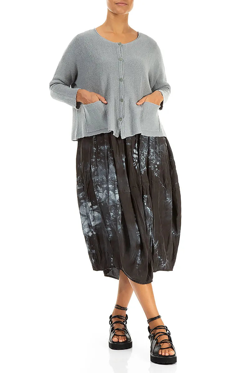 Grauer Leinen-Cardigan mit zwei Taschen