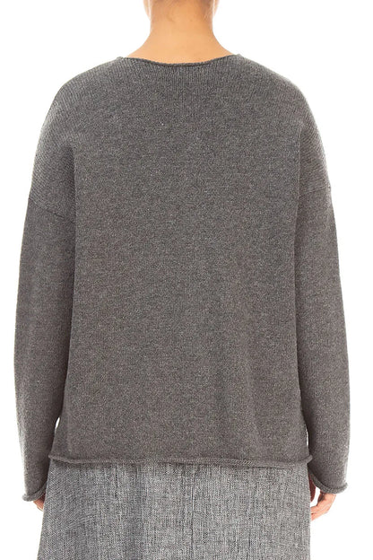Two Pockets Grey Merino Wool Cardigan 2