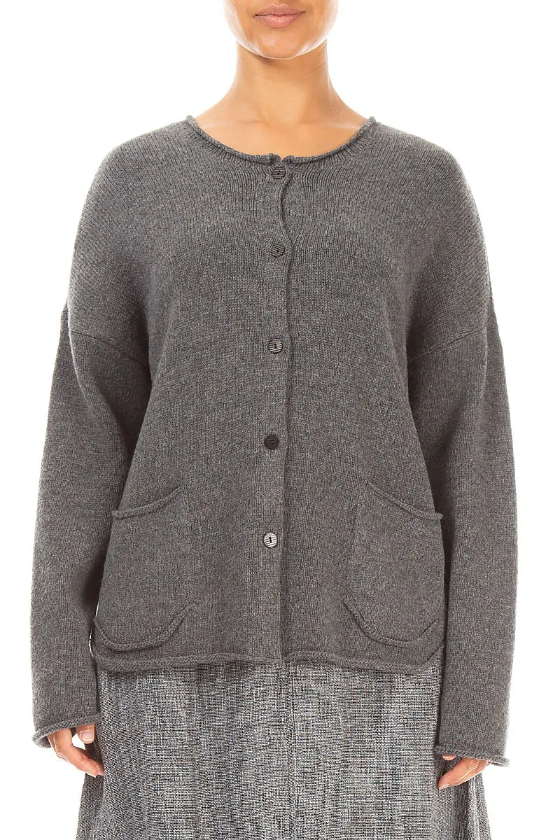 Two Pockets Grey Merino Wool Cardigan 1