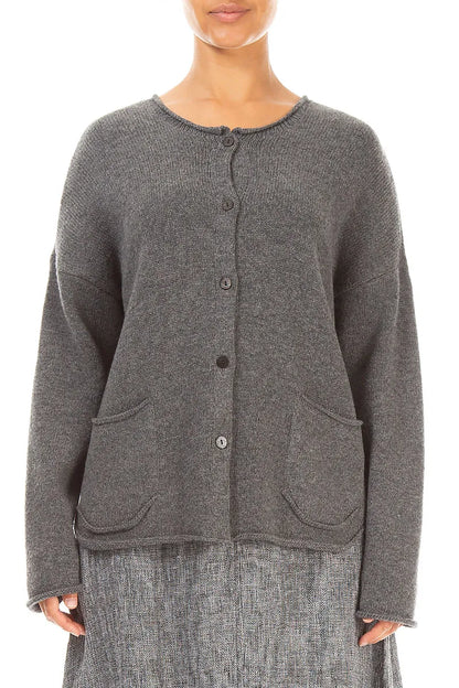 Two Pockets Grey Merino Wool Cardigan 1