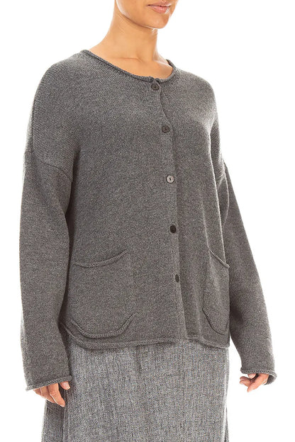 Two Pockets Grey Merino Wool Cardigan 3