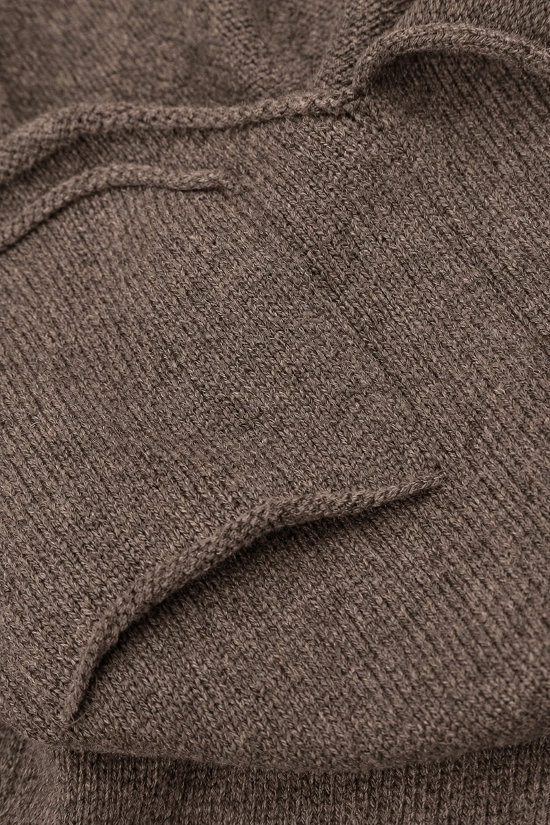 Two Pockets Khaki Brown Merino Wool Cardigan 5
