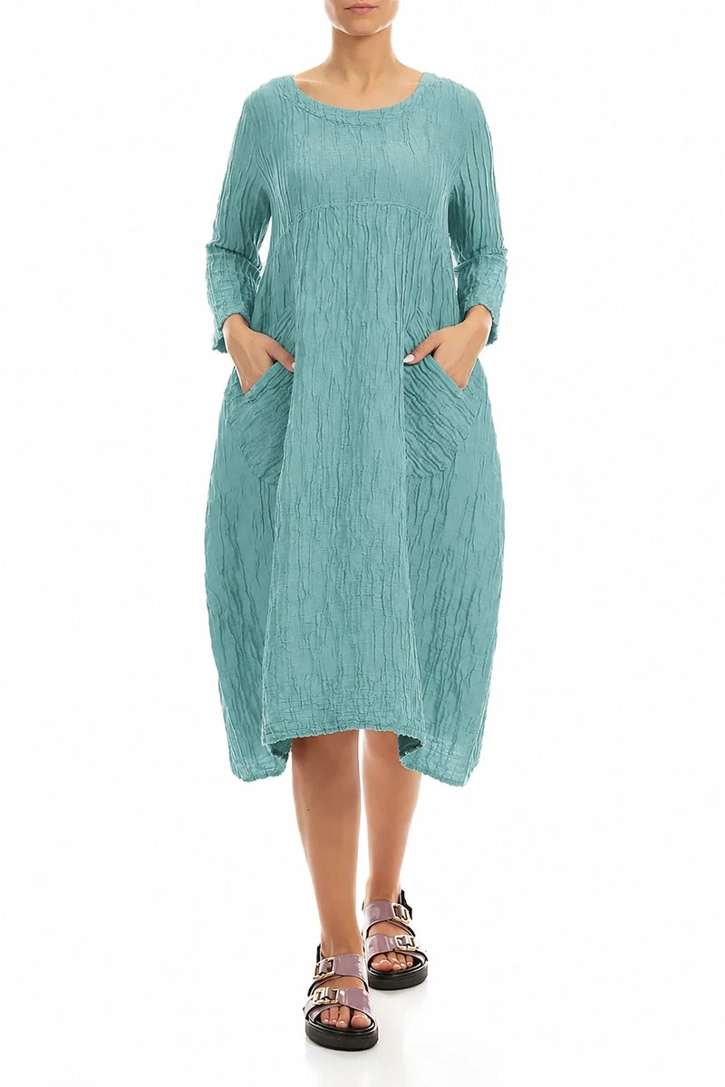 Two Pockets Mint Crinkled Silk Linen Dress