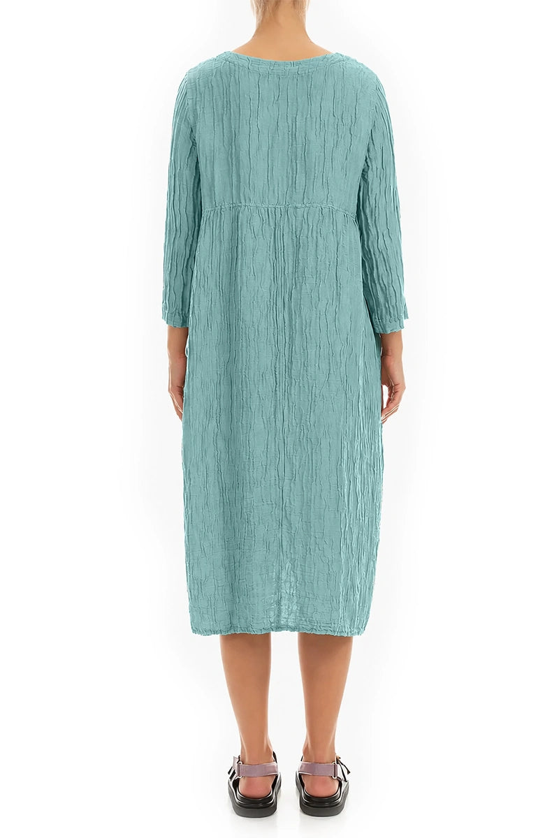 Two Pockets Mint Crinkled Silk Linen Dress